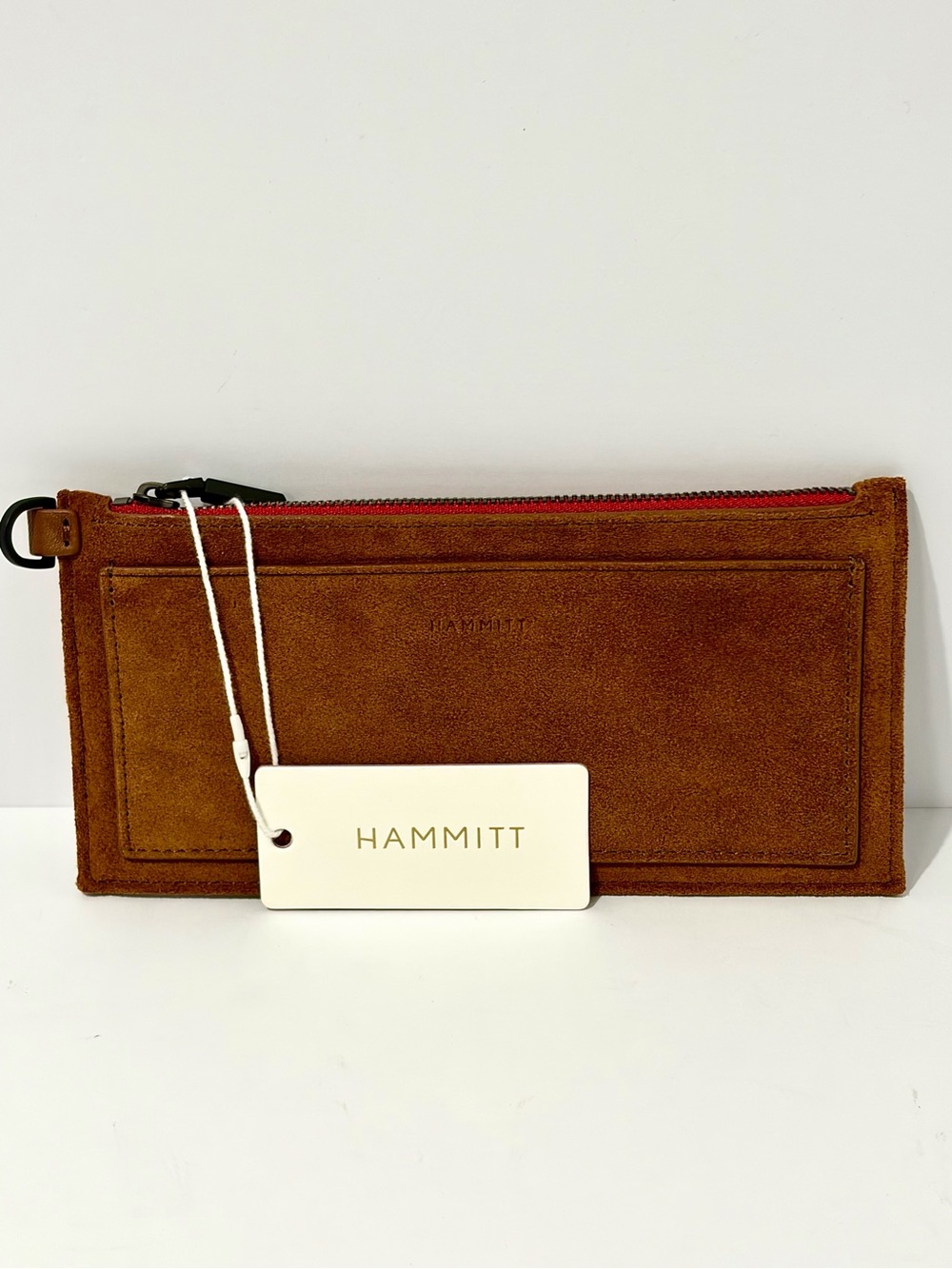 Hammitt Allen Pocket Pouch with Red Zipper in Mahogany Suede W/ Bronze Hardware